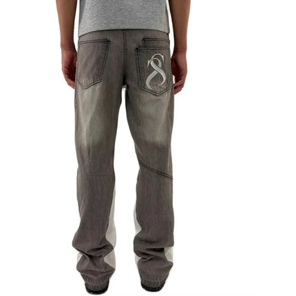 Washed Micro-Flare Gray Stitching Jeans, Suitable for Both Men and Women, Can Be Worn as Long Pants or Shorts, Comfortable