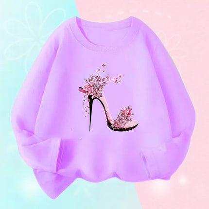 Kids T Shirt Floral Girl with Heart Bicycle Print Tops Girls Casual Cute Graphic Tee Shirt Long Sleeve Cartoon T-shirts