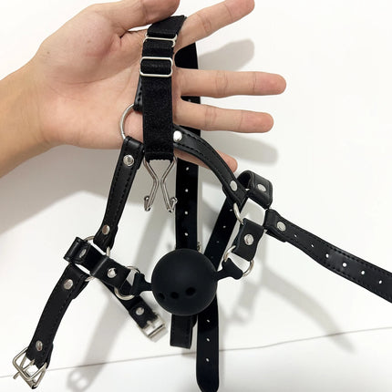 Silicone Ball Gag BDSM Bondage Restraints Oral Fixation Open Mouth Gags Nose Hook Strap Fetish Sexy Cosplay
