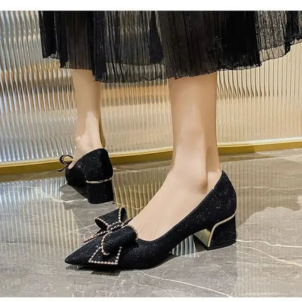 2025 New Style French Style Women's Flats With Thick Heels And Pointed Toes Plus Size Shoes 35-41 Autumn Season Rubber Upper