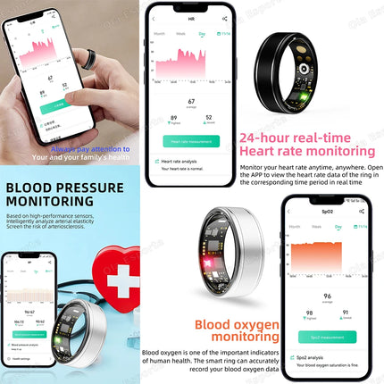 New Smart Ring 2026 Heart Rate Blood Pressure Sleep Monitoring Motion Tracking IP68 Waterproof Men Women Smart Ring Holiday Gift