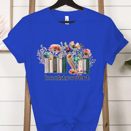 Booktrovert Fashion Casual T-shirts Funny Book Lover Summer Short Sleeve Tee Trendy Vintage Bookish Flower Classic Tops Clothes