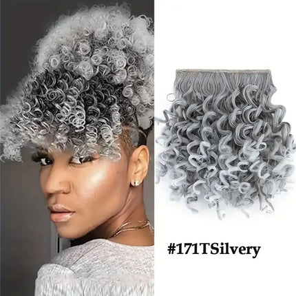 BENEHAIR Short Afro Kinky Curly Bangs Synthetic Clip in Bangs 6-8inch Clip-on Bangs Ponytail Hair Extension Wig For Women