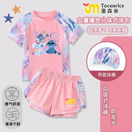 Lilo & Stitch Cartoon Stitch Children's Swimsuit Girls Middle and Secondary Children Split 2025 New Hot Spring Swimming Set