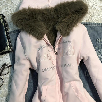 Pink Girl Sweet Vintage Hoodies Autumn Winter Clothes Women Y2k Casual Zip up Letter Graphic Jacket Hoody Harajuku Cuteore Coats