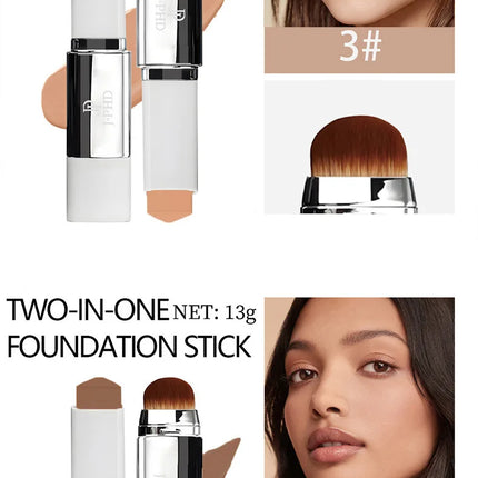 Two-in-one Brush Foundation Stick 13g, Double-head Lightweight and Smooth Concealer Foundation Lotion