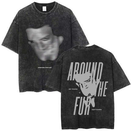 New Arrival Mens Clothes Tee Shirt Homme Washed Vintage Rock Band Deftones Private Music Graphic  Men Clothing New in Top & Tees