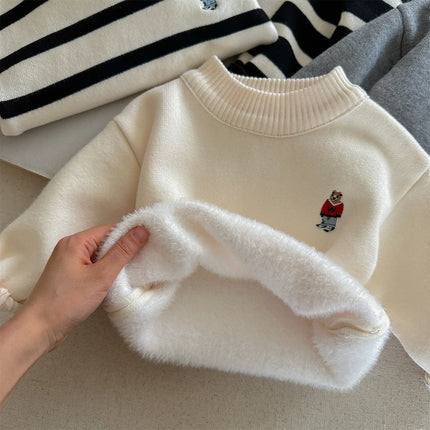2025 Winter Girls Boys Casual Cute Embroidery Bear Thick Warm Fleece Knitting Sweaters Four Colors