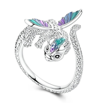 Opening Ring 925 Original Silver Adjustable Three-color Butterfly Fire Dragon Ring Fashion Jewelry Birthday Gift For Women