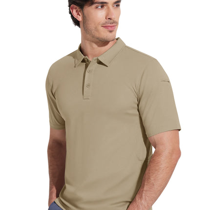 MAGCOMSEN Men's Tactical Polo Shirt Quick Dry Performance Pique Work Golf Shirt Sunglasses Loop Sleeve Pen Pocket