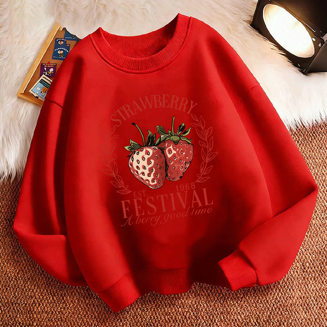 2026 Children's Sweatshirt Pullover Spring Strawberry Design Printed Crew Neck Graphic Print Hoodie Boy/Girl Kids Hoody