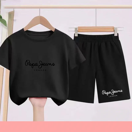 Children's Sportswear Set - White T-shirt + Shorts - Personalized Letter T-shirt Suitable for Boys and Girls Aged 3 to 13