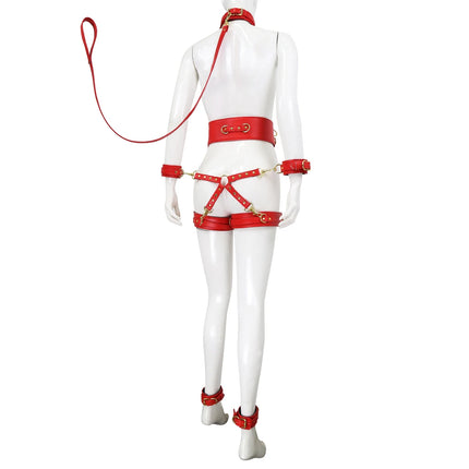 Puppy play SM Bondage Kit Erotic Restraint Collar, Wrist Ankle Thigh Cuffs, Waistband, Cross Buckle Adults Games for Couples