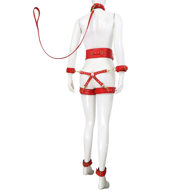 Puppy play SM Bondage Kit Erotic Restraint Collar, Wrist Ankle Thigh Cuffs, Waistband, Cross Buckle Adults Games for Couples