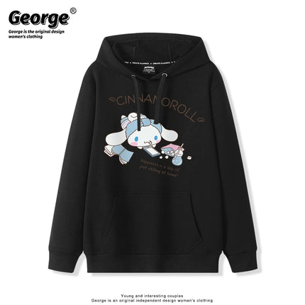 Korean Cute Cinnamoroll Hook Haze Blue Hooded Sweater Cute Girl Loose Versatile Girlfriend College Style Loose Long Sleeve Top