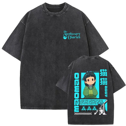 Japanese Anime The Apothecary Diaries Washed Vintage T Shirt Maomao Graphic T-shirt Men Women Cartoon Manga Funny T-shirts Tops
