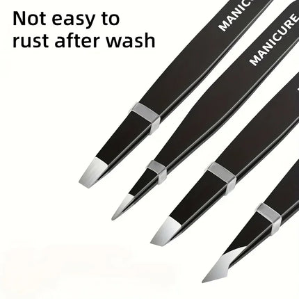 4pcs Stainless Steel Eyebrow Tweezers Set with Double Eyelid Tape & Case Professional Makeup Tools for Eyelash Extension