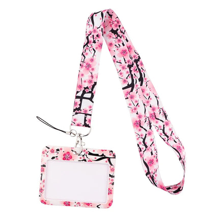 New Sakura Cherry Blossoms Flower lanyard card ID Badge Holder Keychain Pass Gym Mobile Kids Key Holder Key Rings Gift