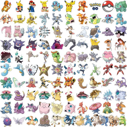 100/200Pcs Kawaii Pikachu Pokemon Stickers for Laptop Phone Suitcase Skateboard Guitar Cute Cartoon Stickers Kid Gift Toys