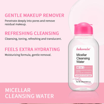 Micellar Cleansing Water-Gentle Makeup Remover for Face & Eyes-Effectively Removes Waterproof Mascara & Long-Lasting Lipstick