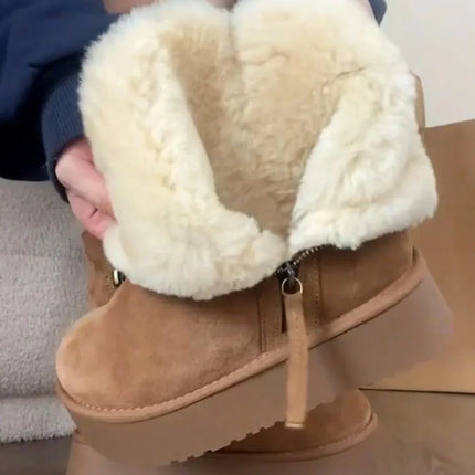 Luxury Winter Women Long Plush Warm Snow Boots Casual Shoes New Suede Fur Chelsea Ankle Boots Flats Platform Ladies Thick Shoes