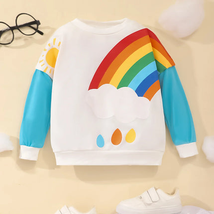 2024 Autumn Winter Boys and Girls Top Children Wear Long Sleeve Rainbow Print Cartoon Children's Wear Hoodies 3 4 5 6 7 Years