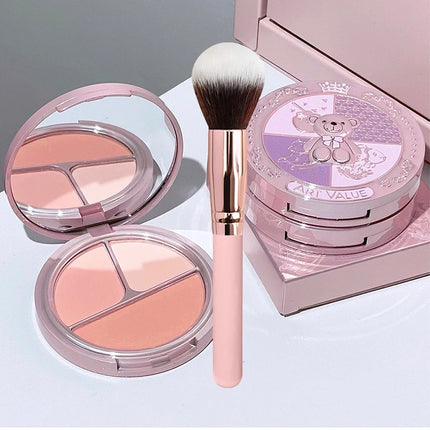 Bear Knight Blush Palette with Single Round Head Blush Brush Natural Matte Shimmer Long-Lasting Cheek Color Makeup Set for Daily