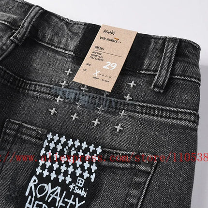 Latest Style Men's Grey Vintage Washed Denim Shorts Distressed Ripped Stitch Detail Slim Fit Casual Shorts Streetwear Bottoms
