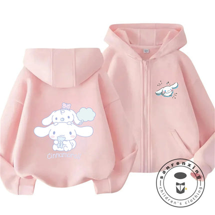 Fashion Casual 2026 Cinnamoroll Zipper Hooded Sweatshirt 3-14Y Boys Girls Autumn Winter Cute Kawaii Cartoon Street Hot Outdoor
