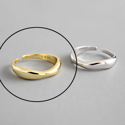 925 Sterling Silver Rings For Women Hollow Out Gold Color Temperament Personality Fashion Female Trendy Resizable Opening Rings
