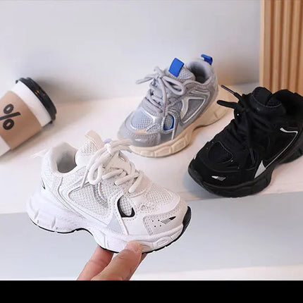 Kids Casual Sports Shoes with Thick Soles Boys Girls Fashion Versatile Sneakers 2024 New Children Mesh Breathable Running Shoes