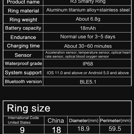 Smart Ring FOR Huawei Xiaomi Heart Sports Ring  Black Technology Sleep Monitoring Xiaomi Bluetooth Suitable for ios/Android