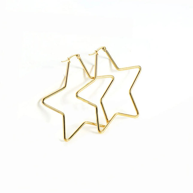 Y2K Earring Fashion Women's Polished Stainless Steel Cool Five-pointed Star Shape Hoop Hinged Earrings