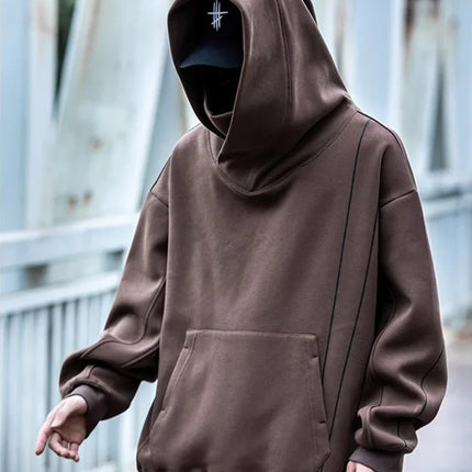 Autumn Men's Windbreaker Turtleneck Hooded Sweatshirts New Japanese Ninja Hoodies Women Line Print Oversized Y2K Vintage Hoodie