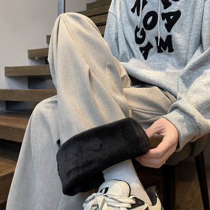 Men’s Winter Corduroy Pants Grey Green Loose Straight Cargo Trousers American Style Jogger High Street Casual Utility Workwear