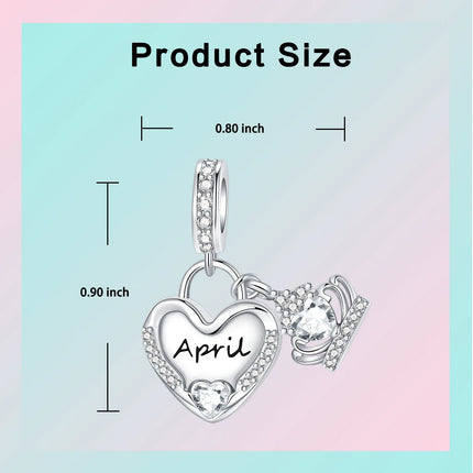 925 Sterling Silver January-December Birthday Stone Love Zircon Pendant Bead Fit Charms Necklace Bracelet Women Jewelry DIY Gift