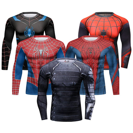 Gym Compression Shirts for Men Long Sleeve Comics Spider Cosplay T-Shirt Marvel Top Elastic Fitness Sportwear Halloween Clothes