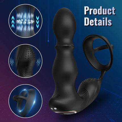 Wireless Remote Control Male Thrusting Prostate Massager 3 Moto Anal Plug Dildo Butt Plug Sex Toys for Men Telescopic Cock Ring
