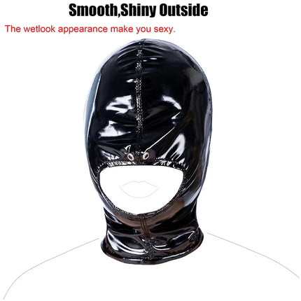 Leather Wetlook BDSM Mask Hood Gimp Open Mouth,Silicone Ball Gag,Bondage Gear Head Harness,Sex Toys For Couples