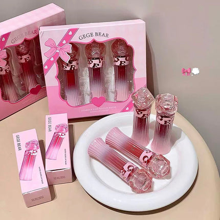 Gege Bear Water Light Lip Llaze Set Mirror Lipstick Lip Gloss, Hydrating Moisturizing, Long Lasting, Gift for Lover