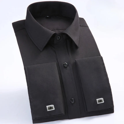 M-6XL Men's French Cuff Dress Shirt 2024 New White Long Sleeve Formal Business Buttons Male Shirts Regular Fit Cufflinks Shirt