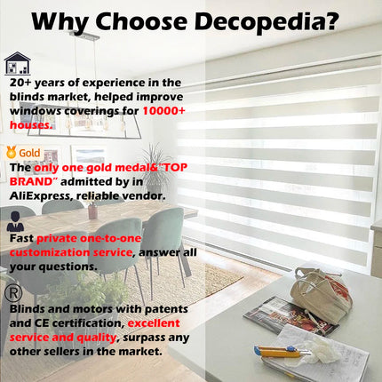 Decopedia Custom Made Zebra Blinds for Windows Motorized Roller Blinds Blackout Day and Night Window Blinds for Sliding Door