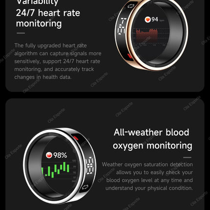 2026 New Smart Ring With Display Screen Heart Rate Sleep Monitor Gesture Control Remote Photo Capture Blue Tooth Ring Waterproof