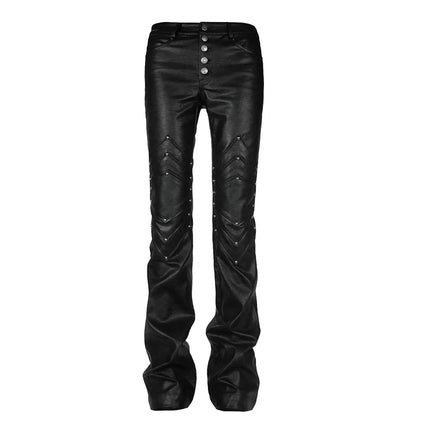 Mauroicardi Spring Autumn Long Black Fitted Pu Leather Pants Man Rivet Luxury Brands Original Alternative Punk Style Clothes