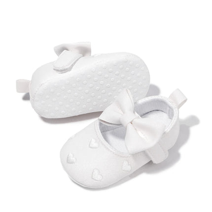 Meckior Baby Shoes Classic Dress Cute Bow-knot Heart Anti-slip Soft Sole First Walkers Infant Baby Girls Toddler Shoes 0-18m