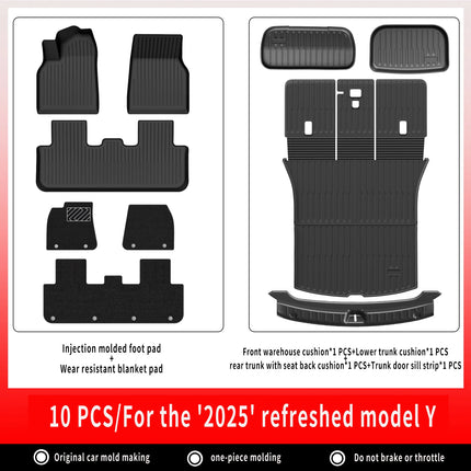 For New Tesla Model Y Launch 2025+ Juniper 2025+ TPE Floor Mats & Cargo Liner, All Weather Trunk Mats Floor Liner Backrest Mats