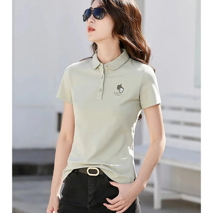 Korean version pure cotton lapel short sleeved women's T-shirt summer new high-end polo shirt embroidered casual plus size top