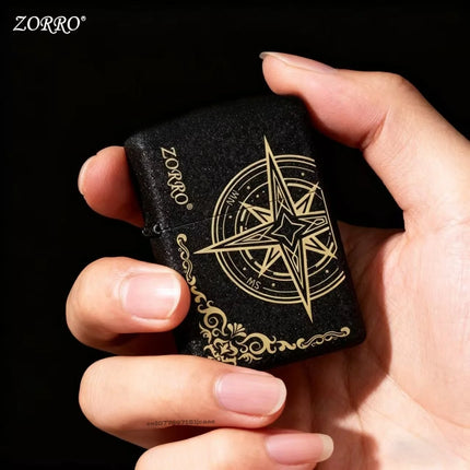 ZORRO Kerosen Windproof Lighter High Beauty Men's Creative Gift White Nickel Love Compass