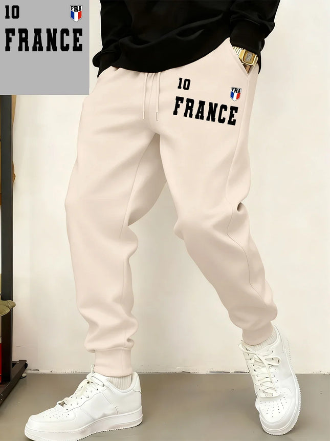 France Flag Prints Sweatpants Mens Winter Loose Trousers Basics Comfortable Fleece Warm Jogger Pants Casual Pocket Male Clothes