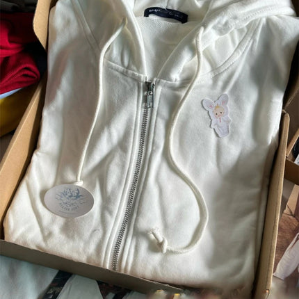 Pink Sweet Oversized Hoodie Autumn Long Sleeve Hooded Zip-up Cotton Sweatshirt Casual Simple Preppy Style Cute Hoodies Top Woman